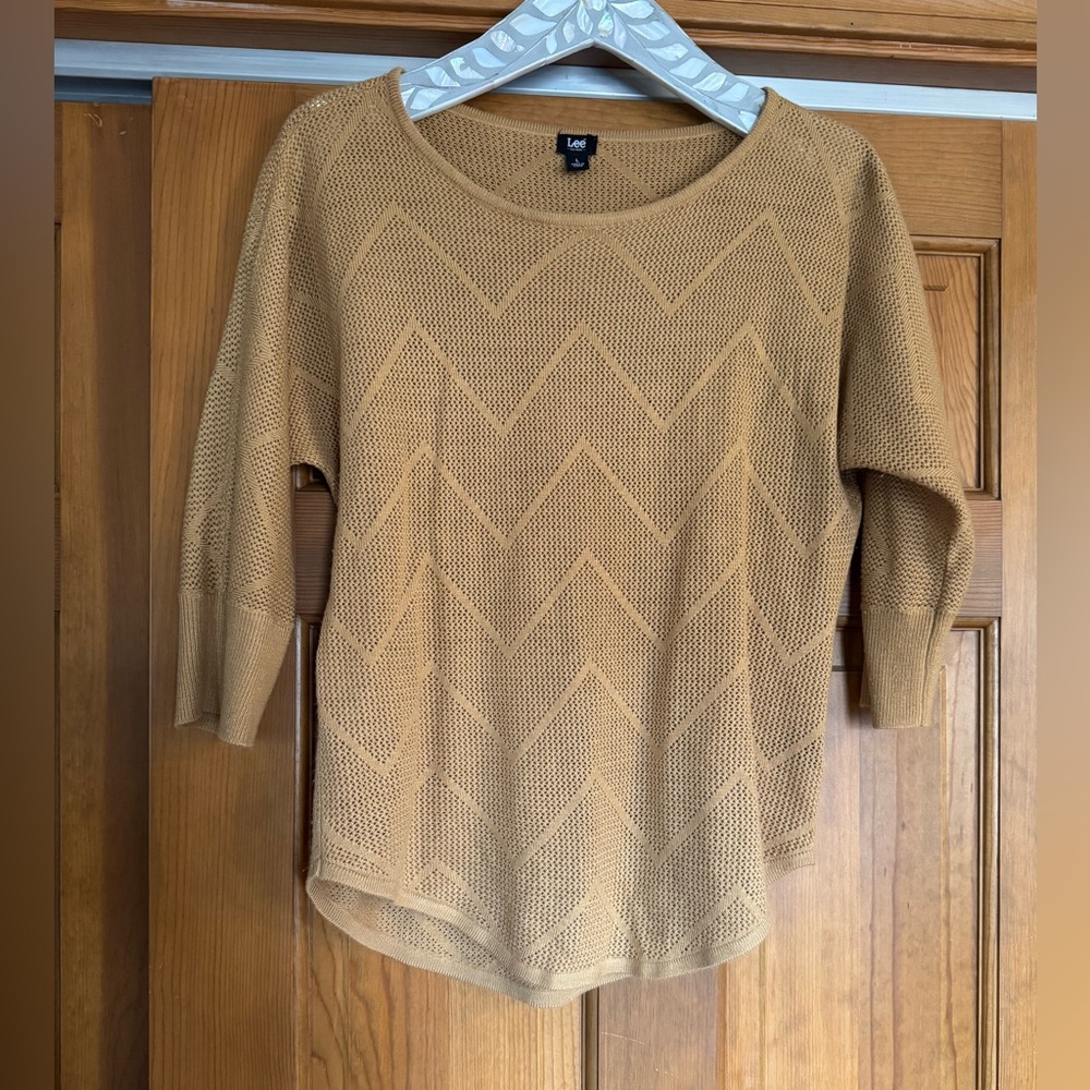 Lee Women's Open-Knit Chevron Sweater- Mustard Yellow